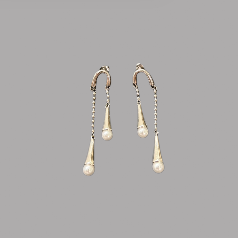 Silver Pearl Bulb Light-weight Dangling Earrings