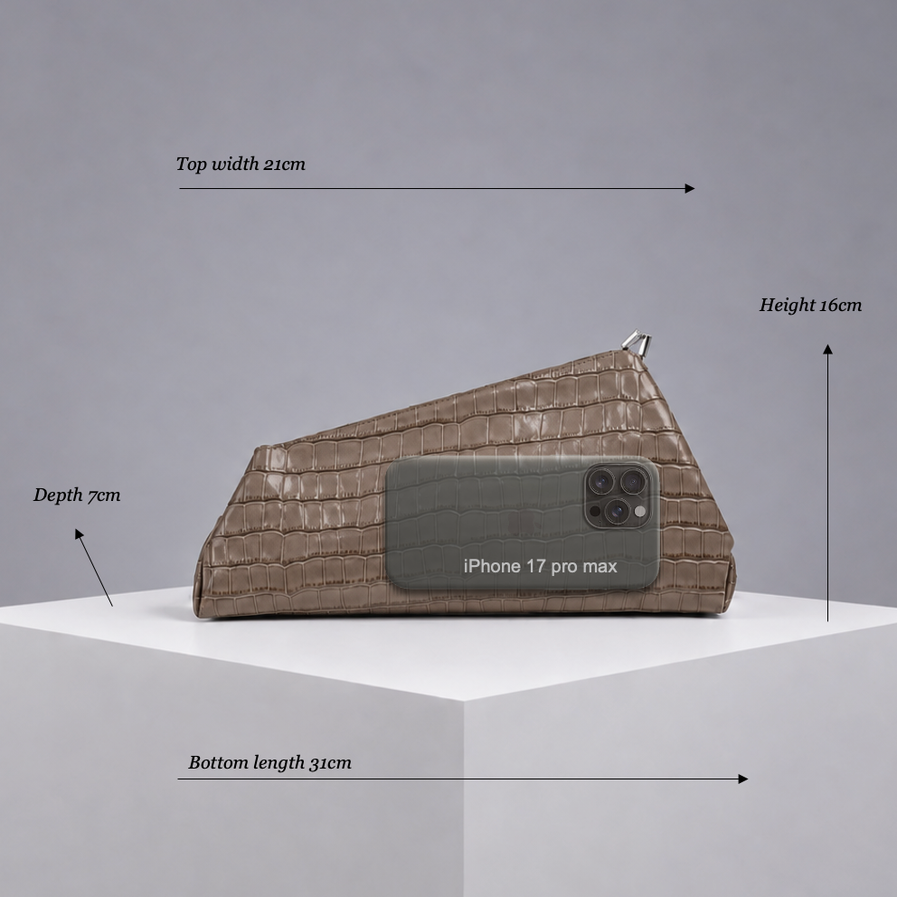 Le Twist Croco-Embossed Taupe Leather Clutch (PRE-ORDER)