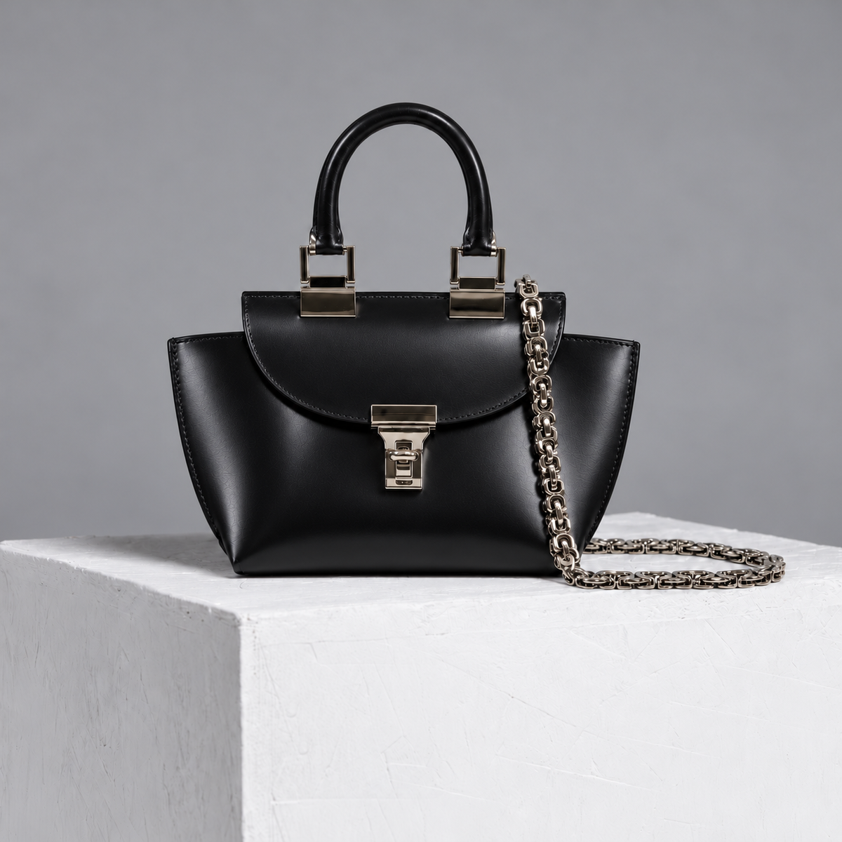 Le Bon 14 Black Leather Top Handle Bag