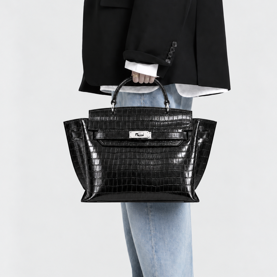 Le H 26 Black Croco-Embossed Leather Top Handle (PRE-ORDER)