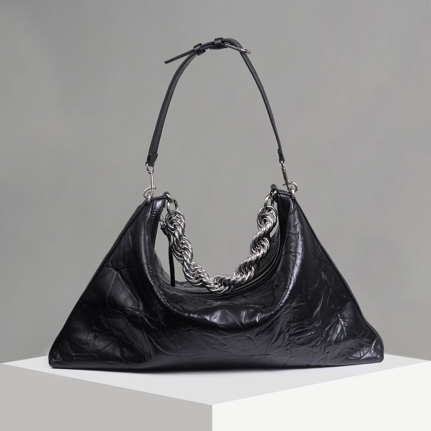 Helix Caviar Distressed Shoulder Bag