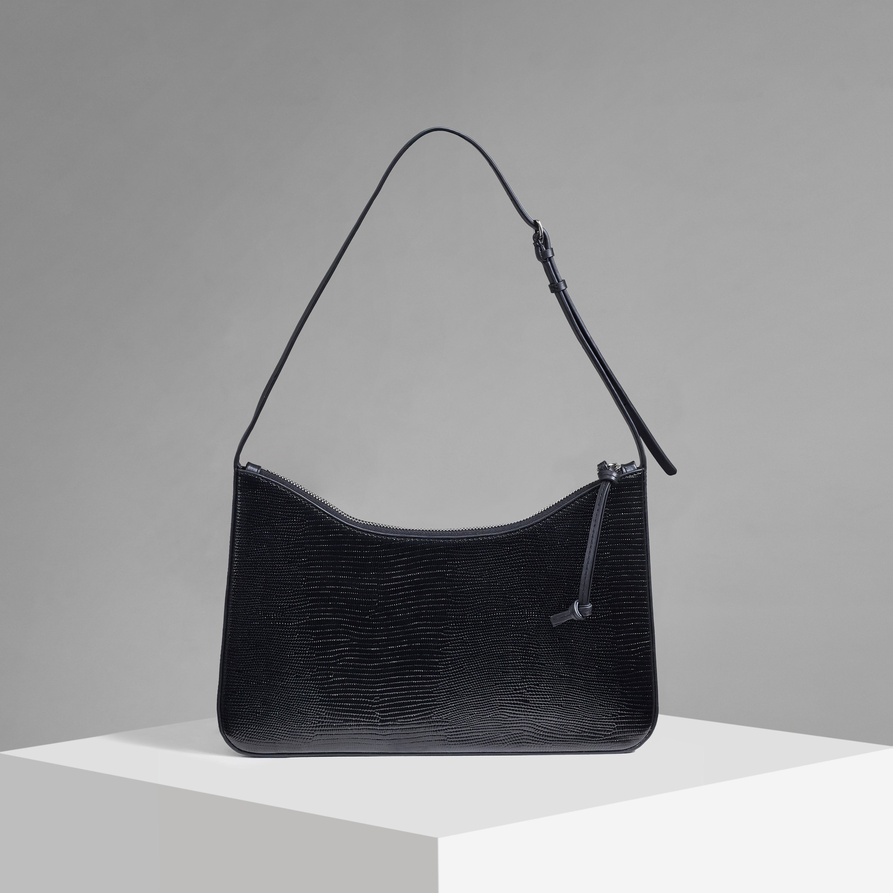 Veil Embossed Lizard Calf Leather Shoulder Bag