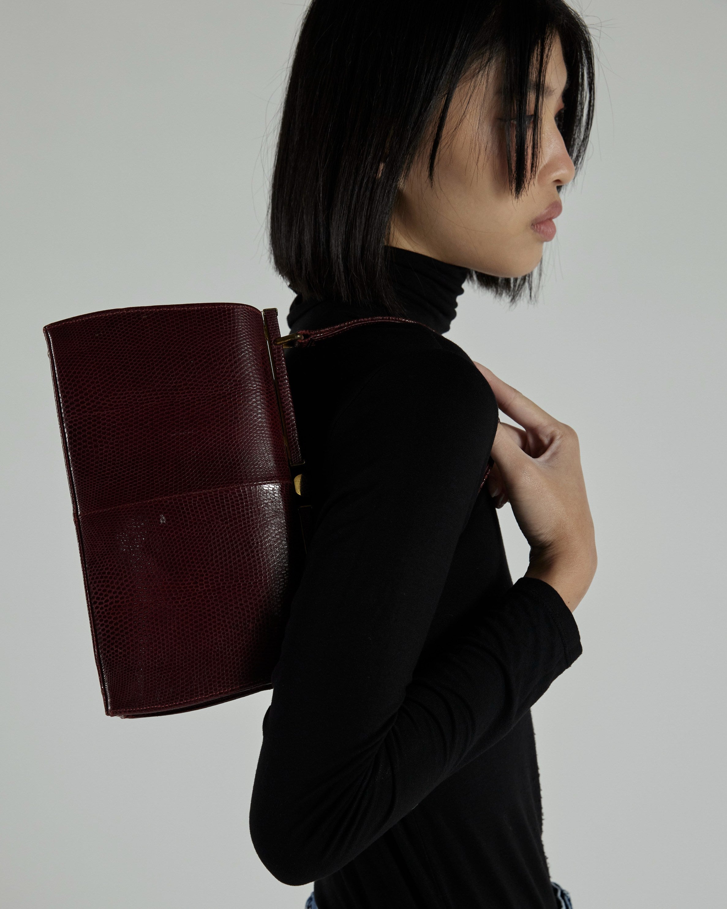 Vintage Burgundy Exotic Mappin&Web Top Handle
