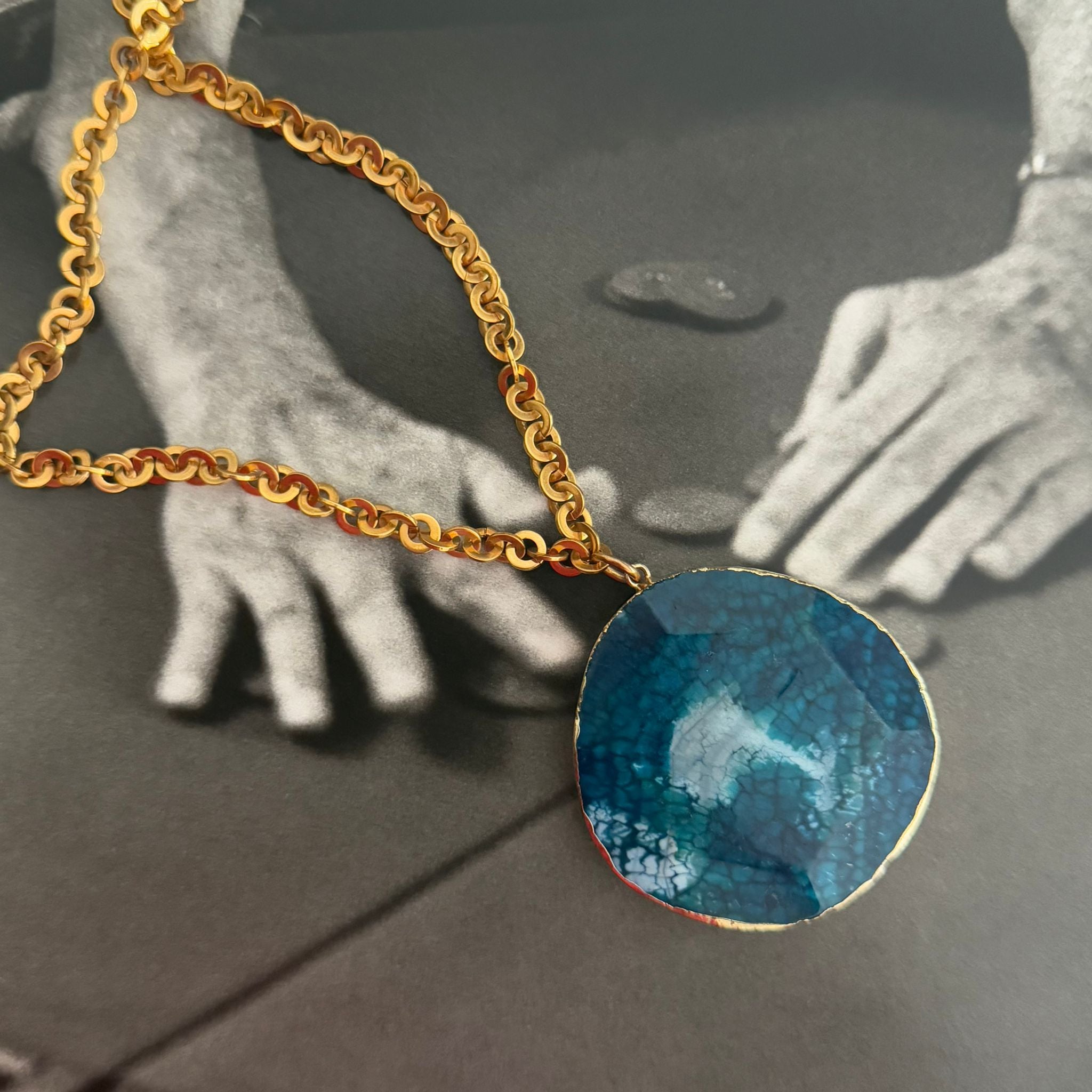 Darsala Paris Necklace gold-tone Chain and Blue Stone