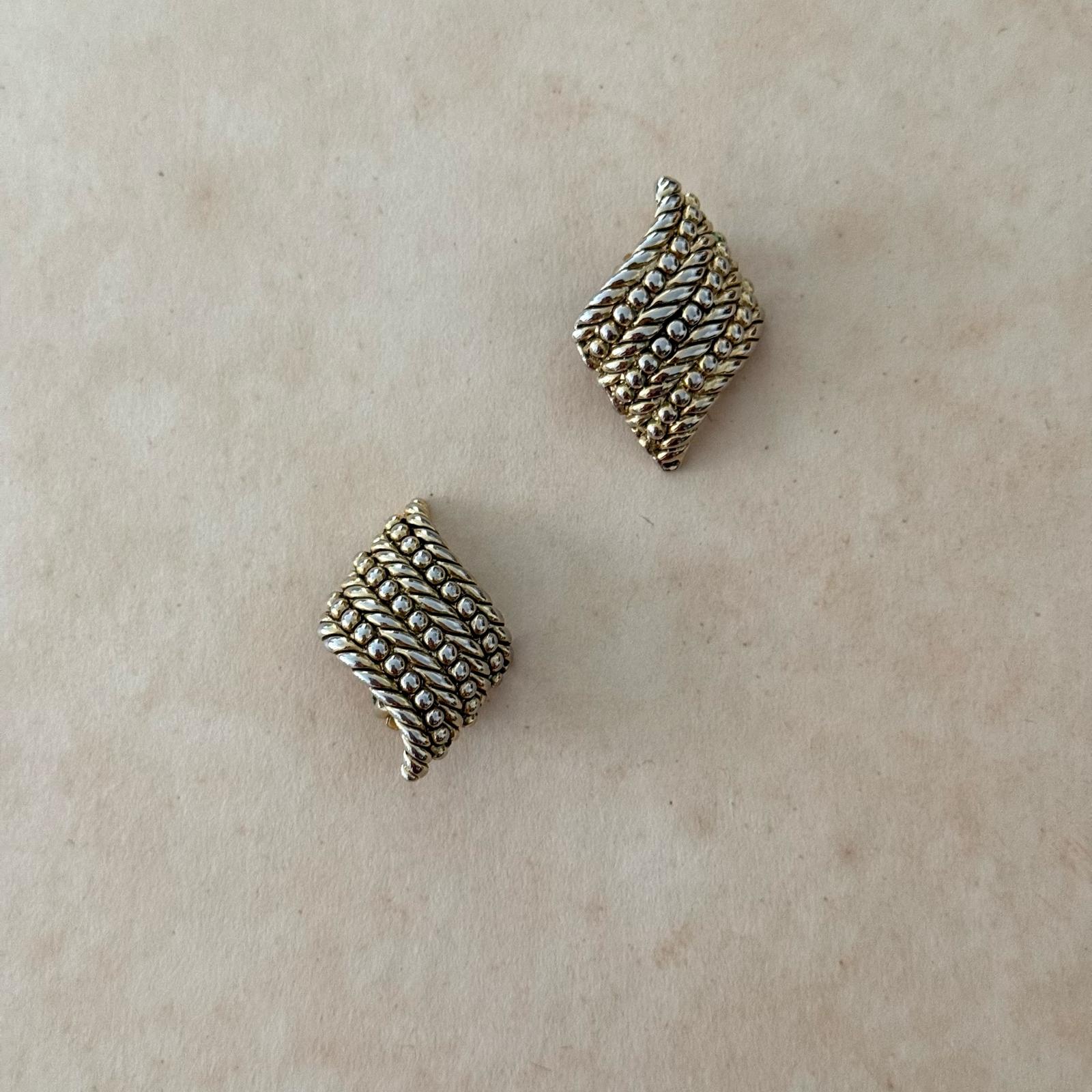 Vintage Braided Diamond Shaped Chunky Clip-ons Earrings