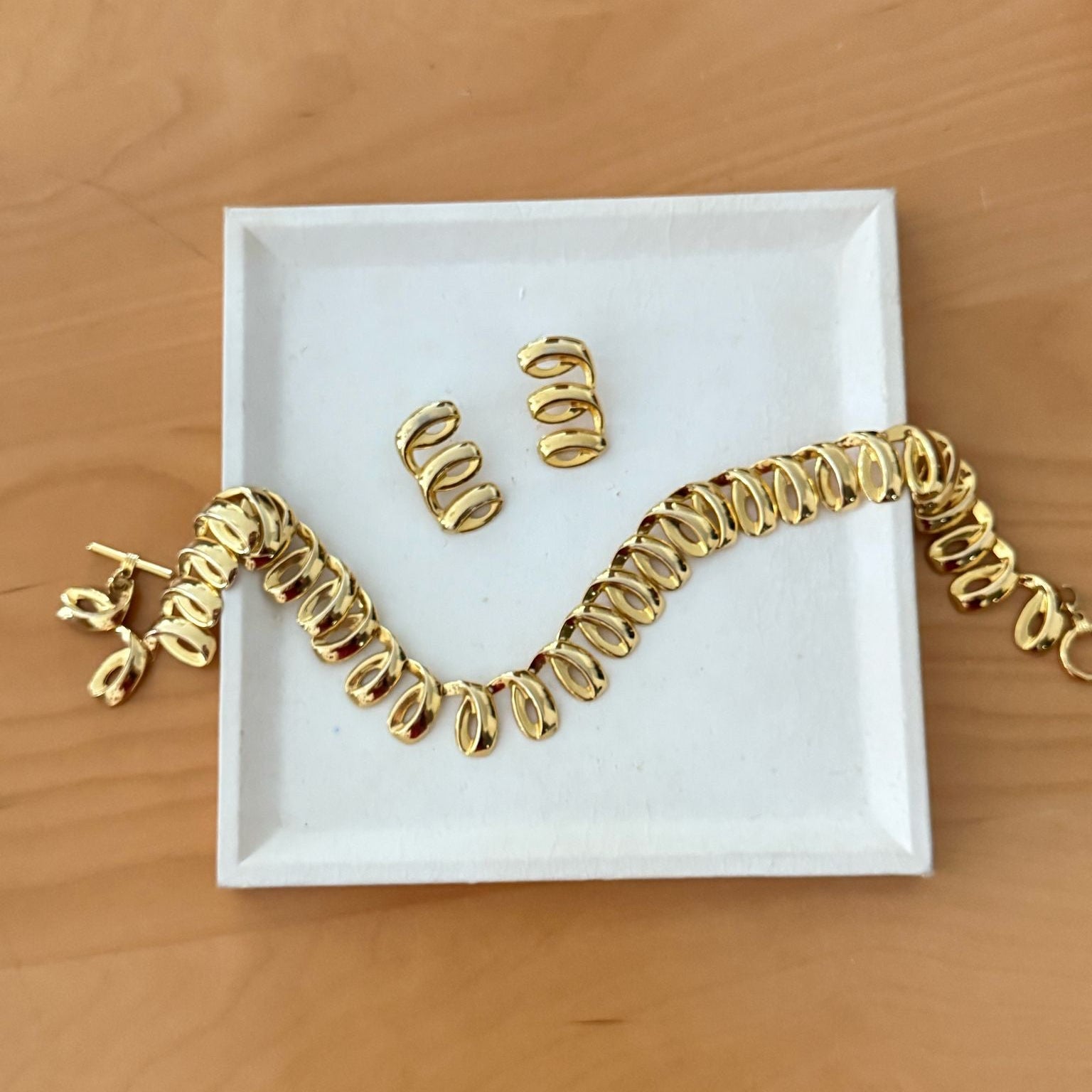 Vintage Warm Gold-toned Swirl Statement Earrings