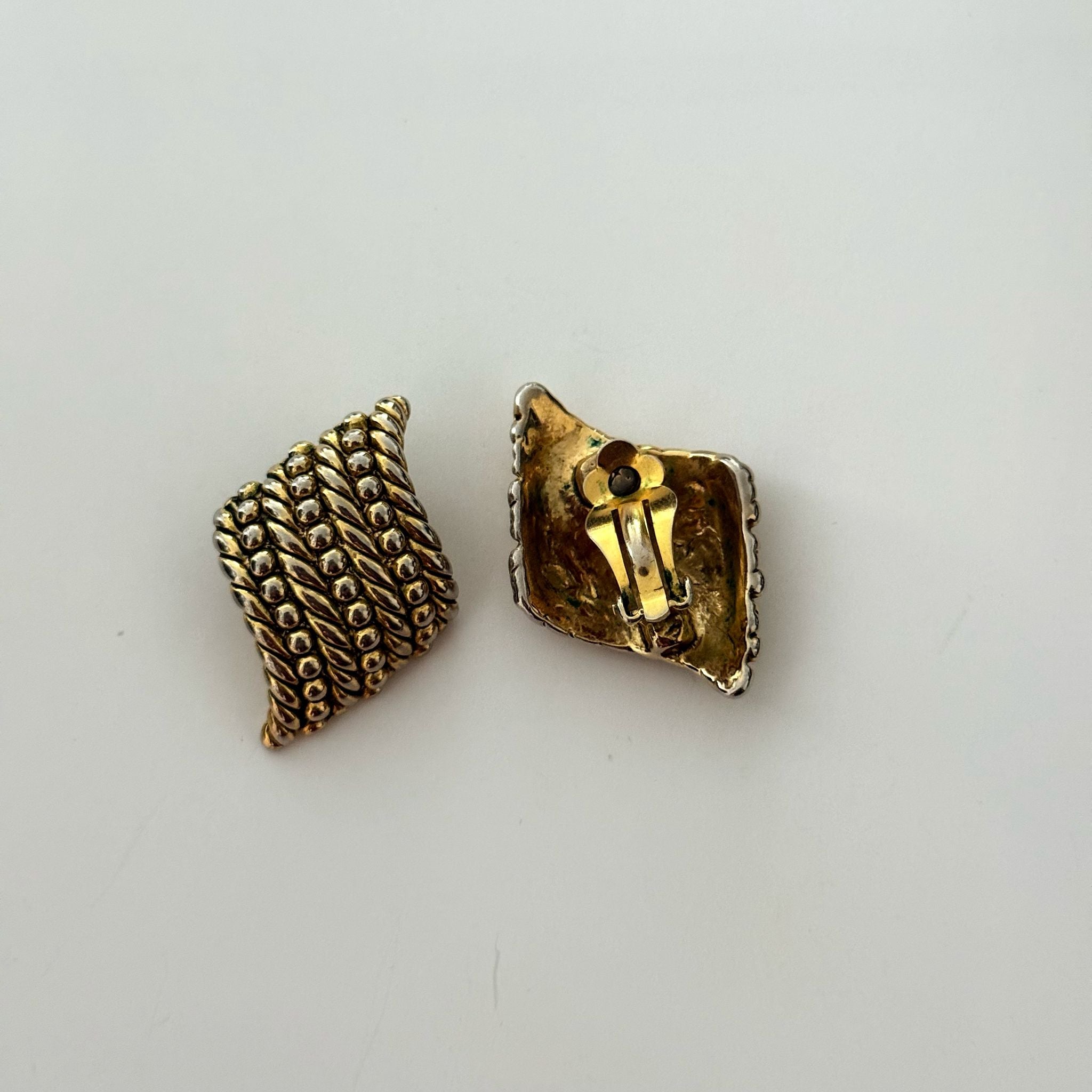 Vintage Braided Diamond Shaped Chunky Clip-ons Earrings