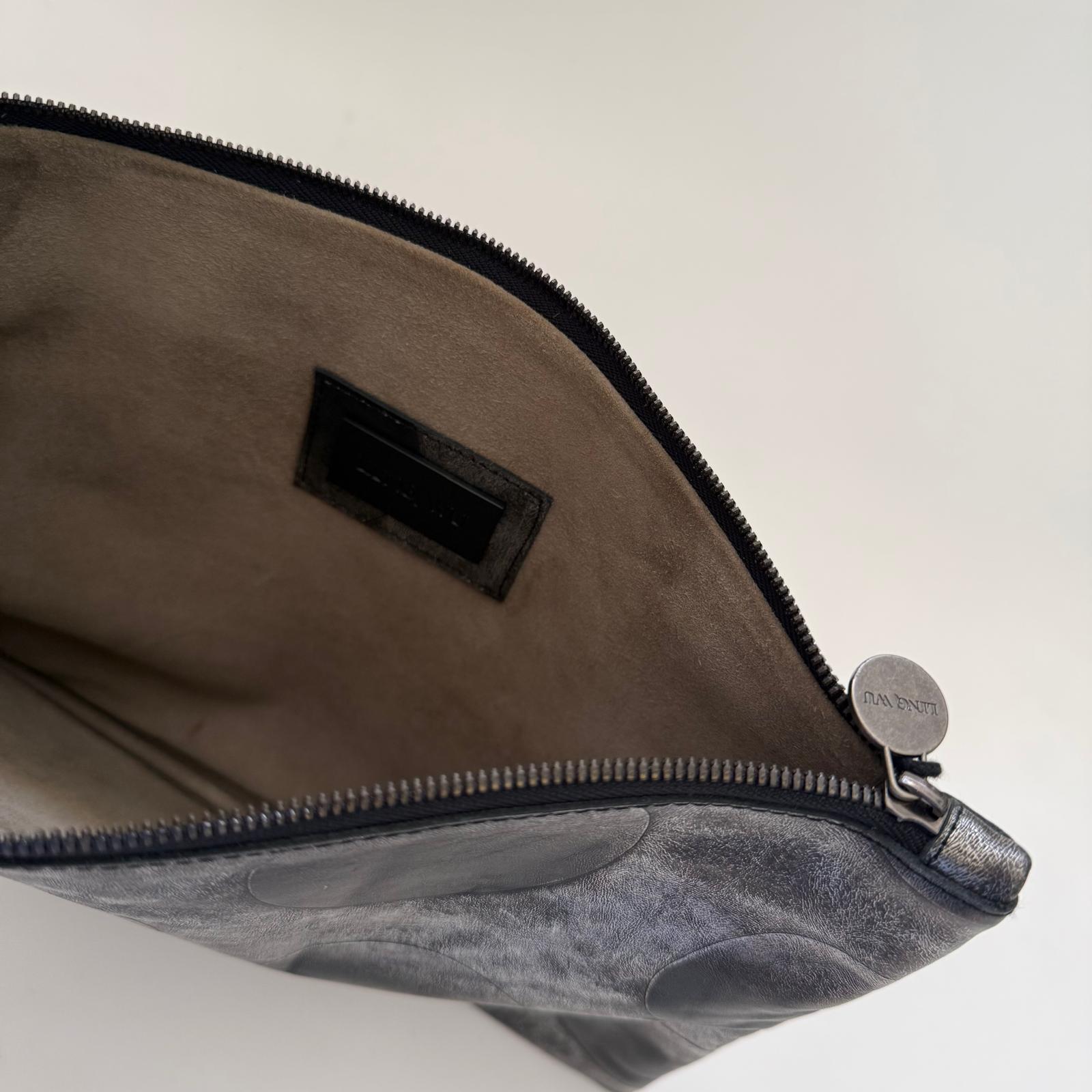 LING WU Distressed Leather  Laptop Sleeve