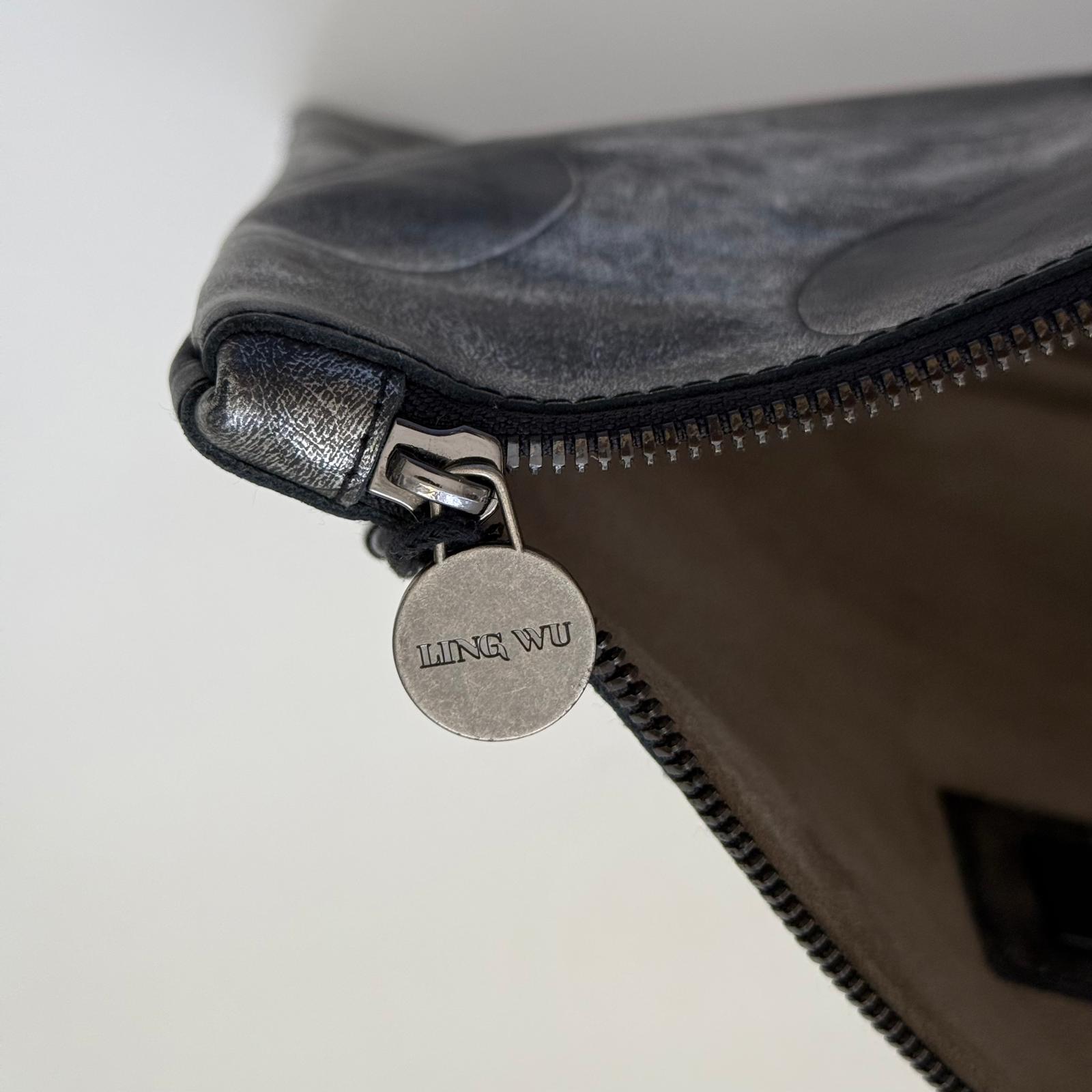 LING WU Distressed Leather  Laptop Sleeve