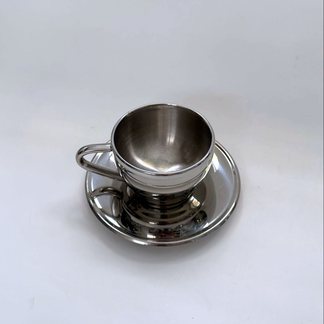 Mid Century Coffee Metal Cup and Saucer