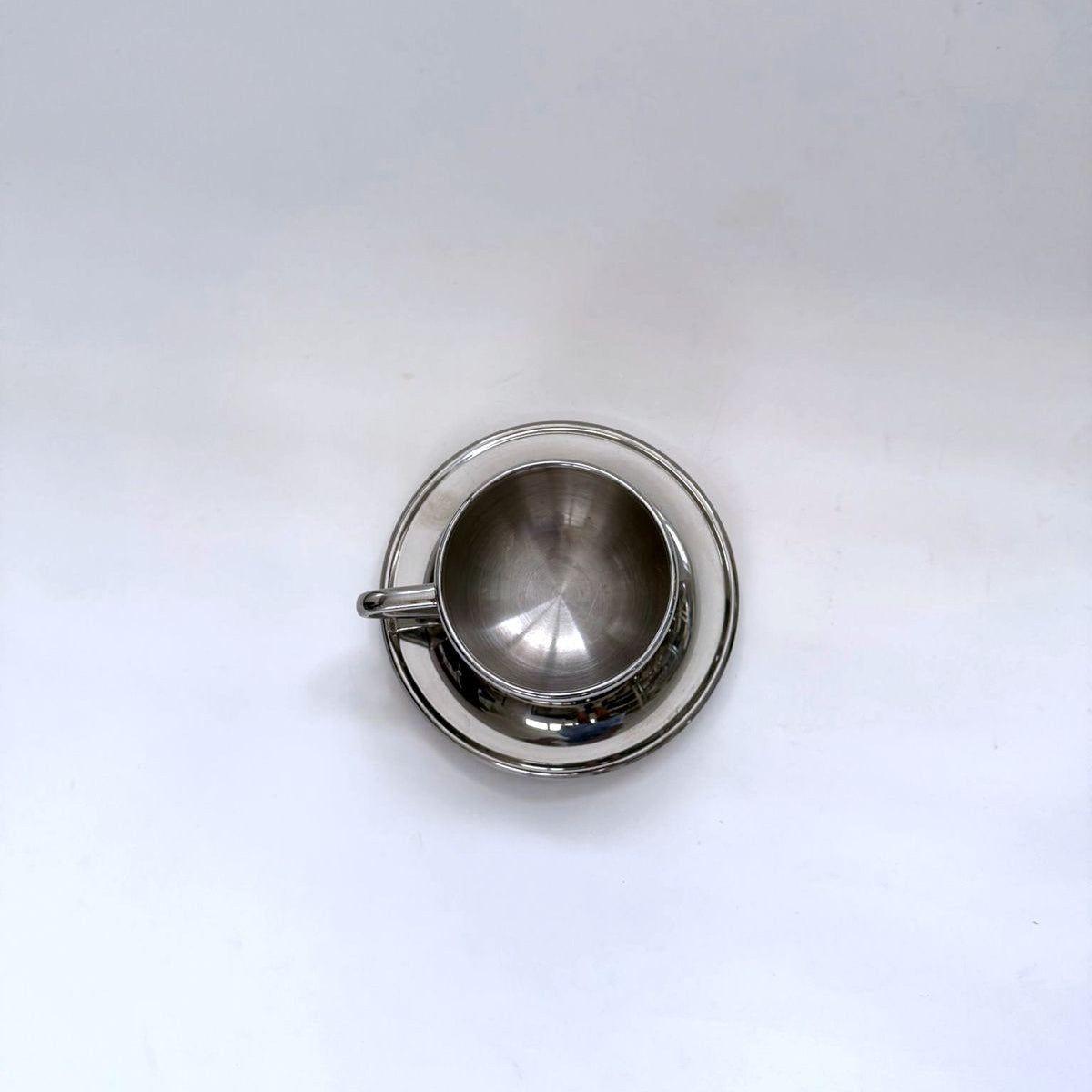 Mid Century Coffee Metal Cup and Saucer
