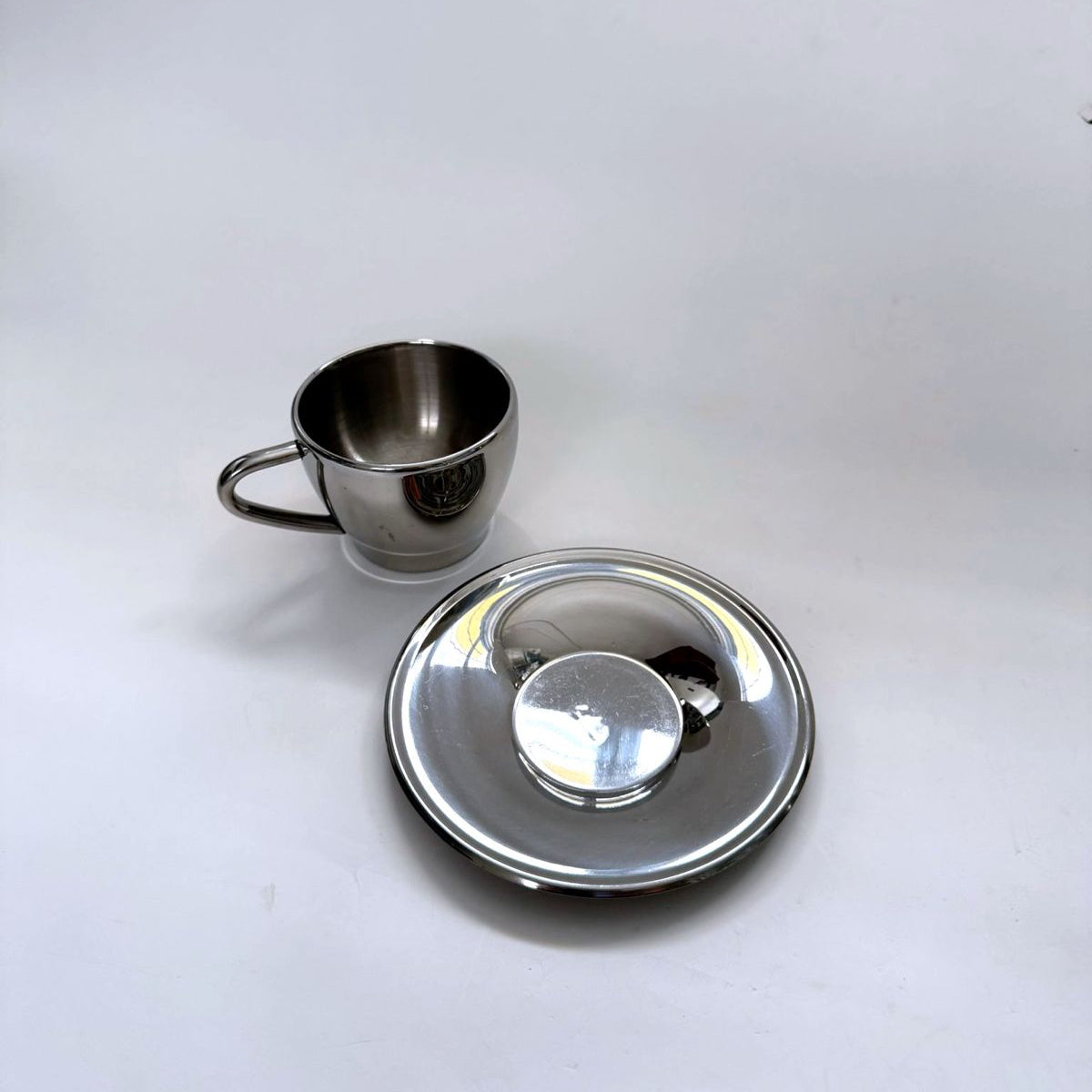 Mid Century Coffee Metal Cup and Saucer