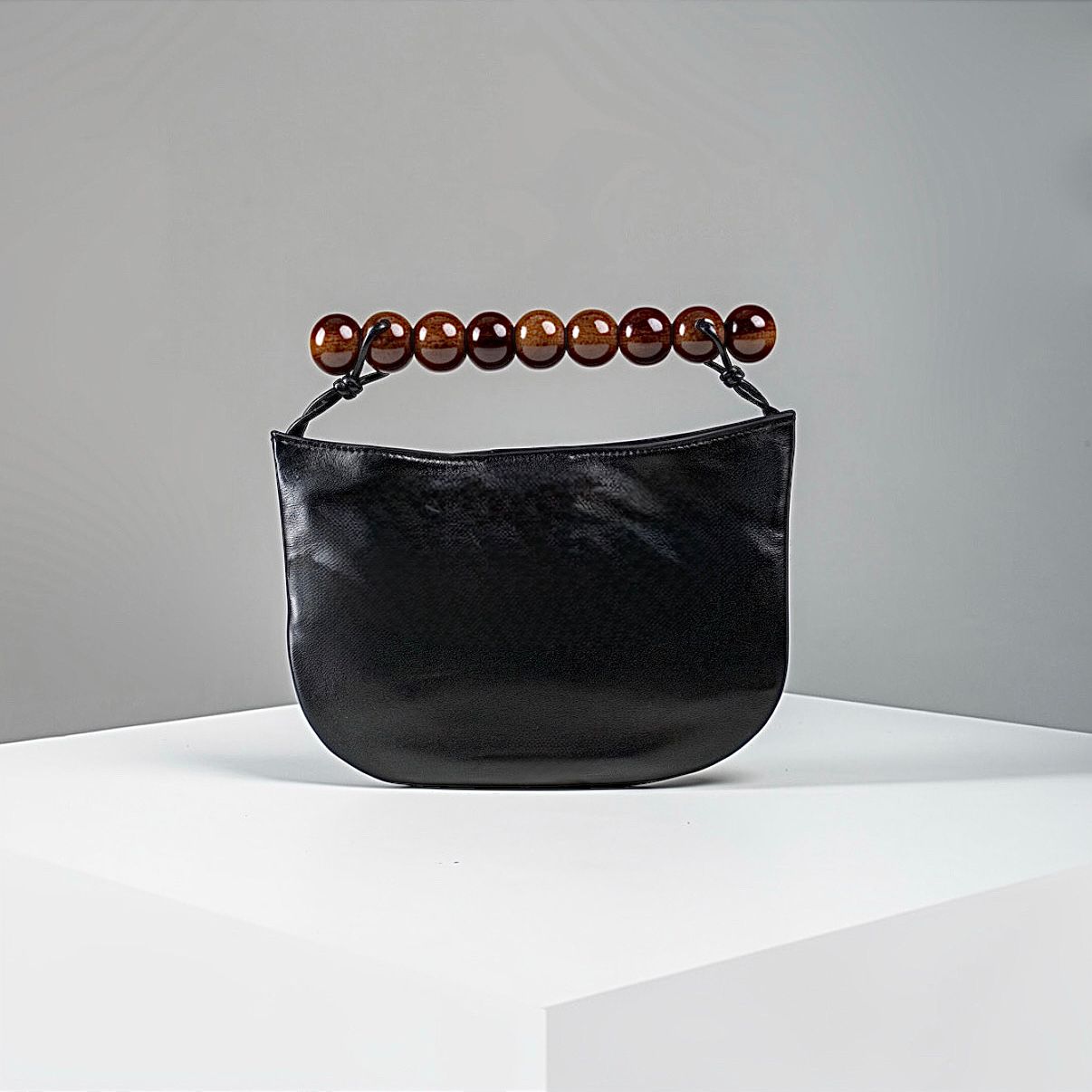 Nala Lightweight Sculptural Brown Wooden Handle Bag