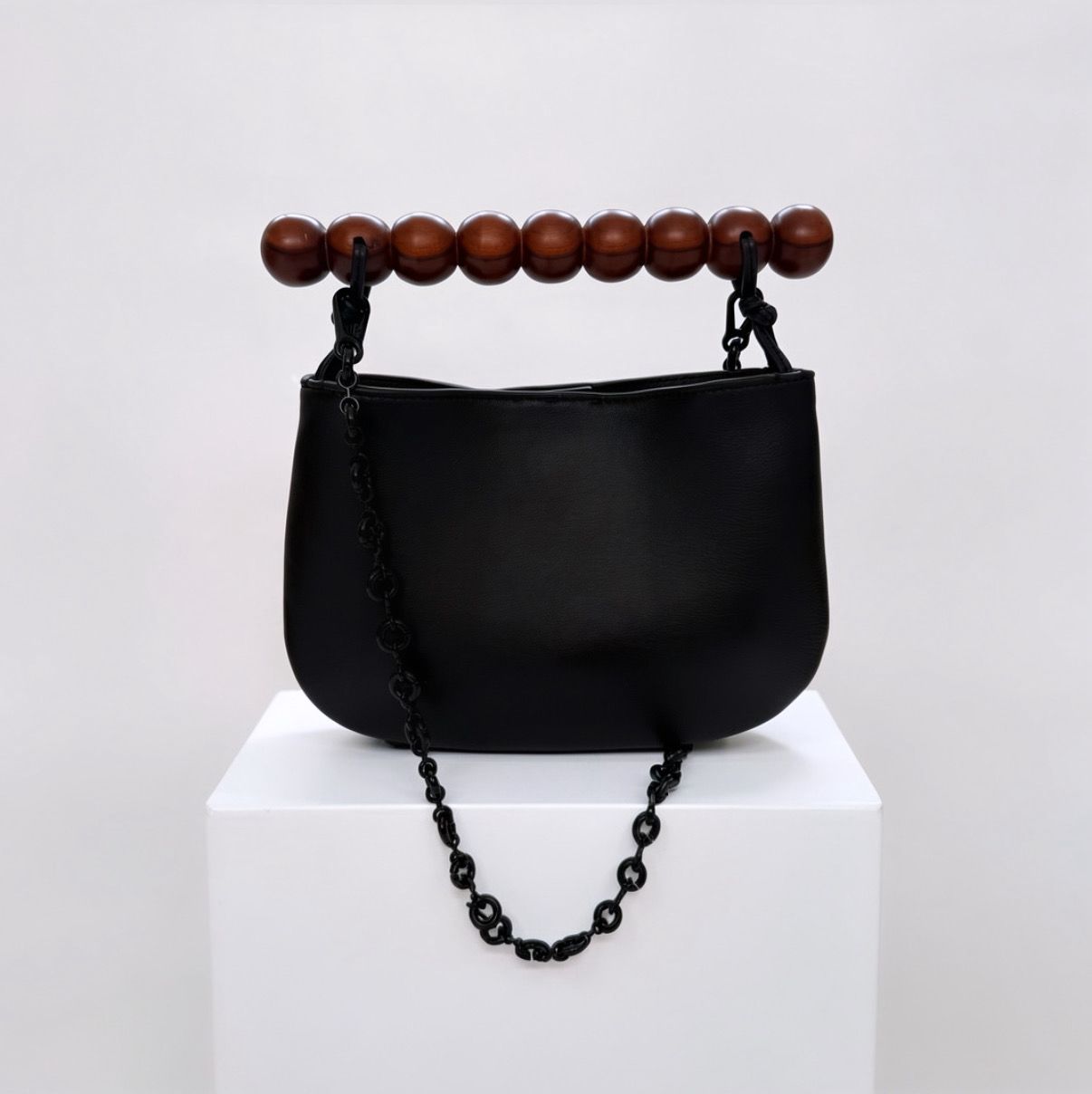 Nala Lightweight Sculptural Brown Wooden Handle Bag