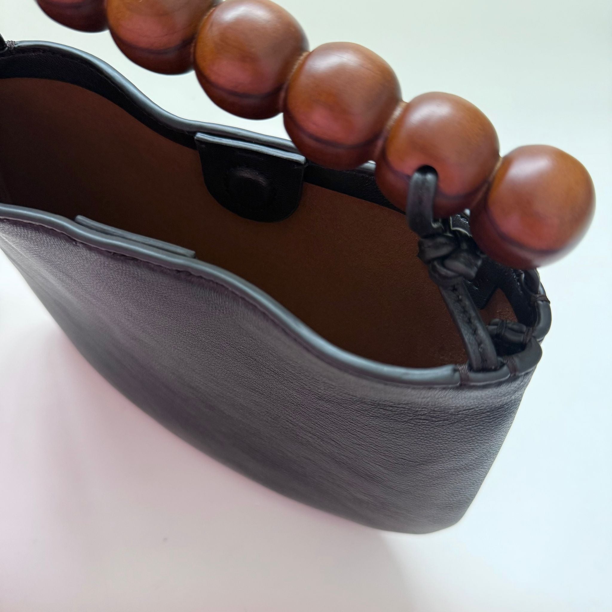 Nala Lightweight Sculptural Brown Wooden Handle Bag