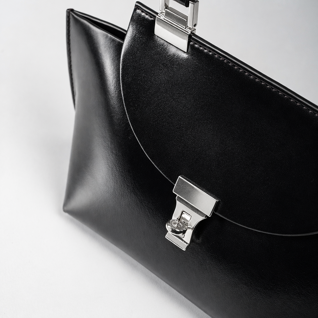 Le Bon 20 Black Lightweight Leather Top Handle Bag
