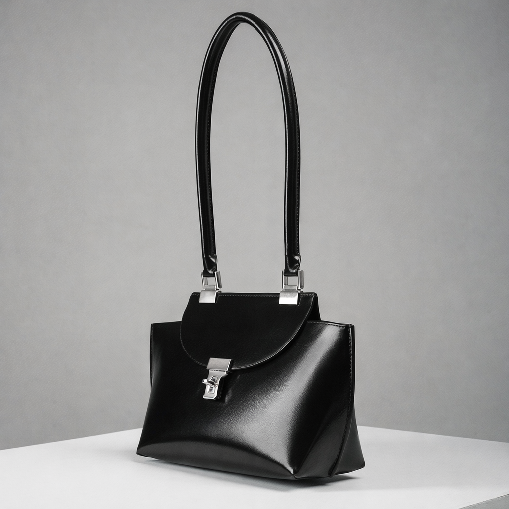 Le Bon 20 Black Lightweight Leather Top Handle Bag