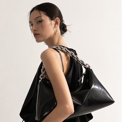 Helix Shiny Black Shoulder Bag