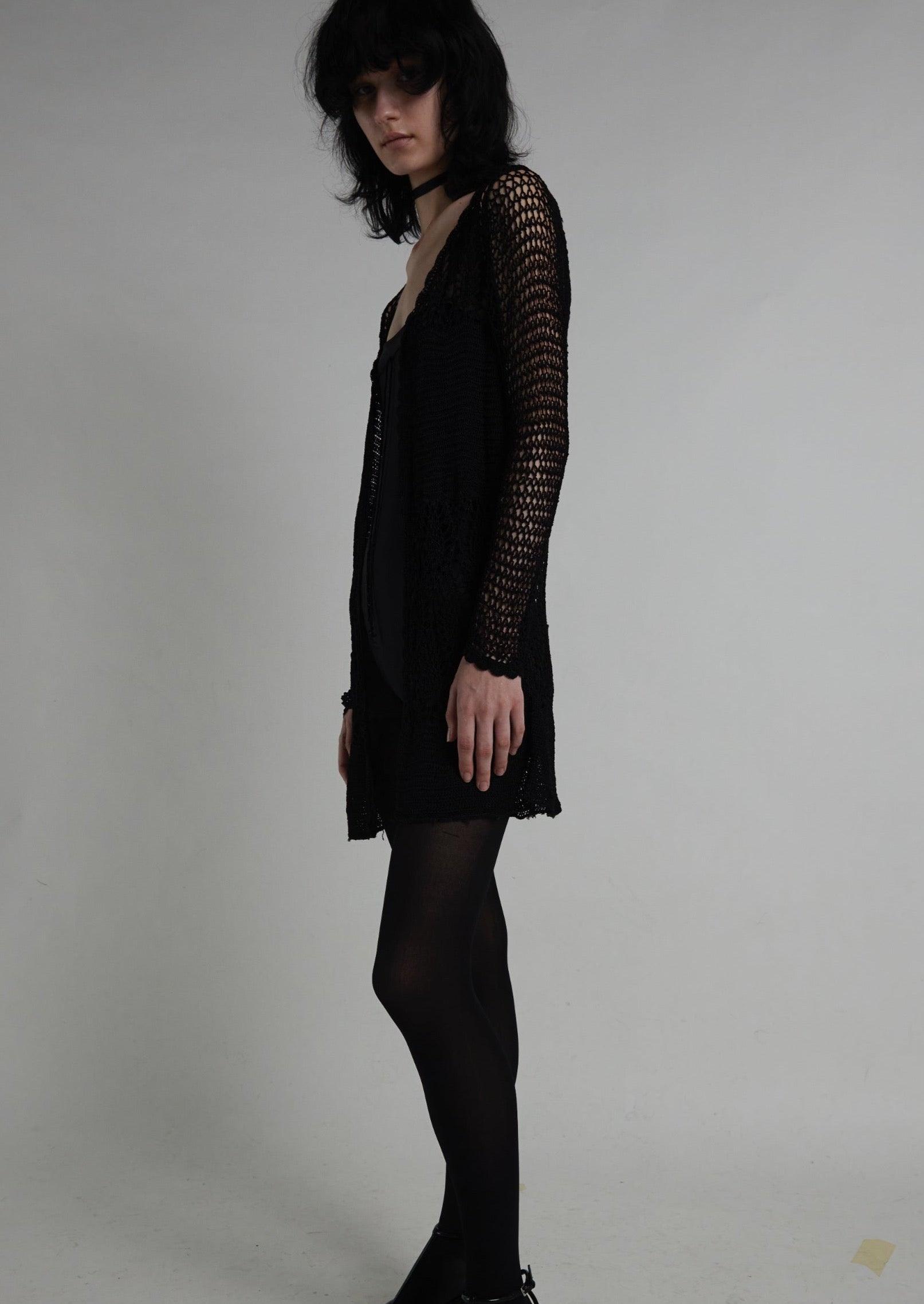 Pre-Loved Black Long Crochet Cardigan - WŪHAŪS