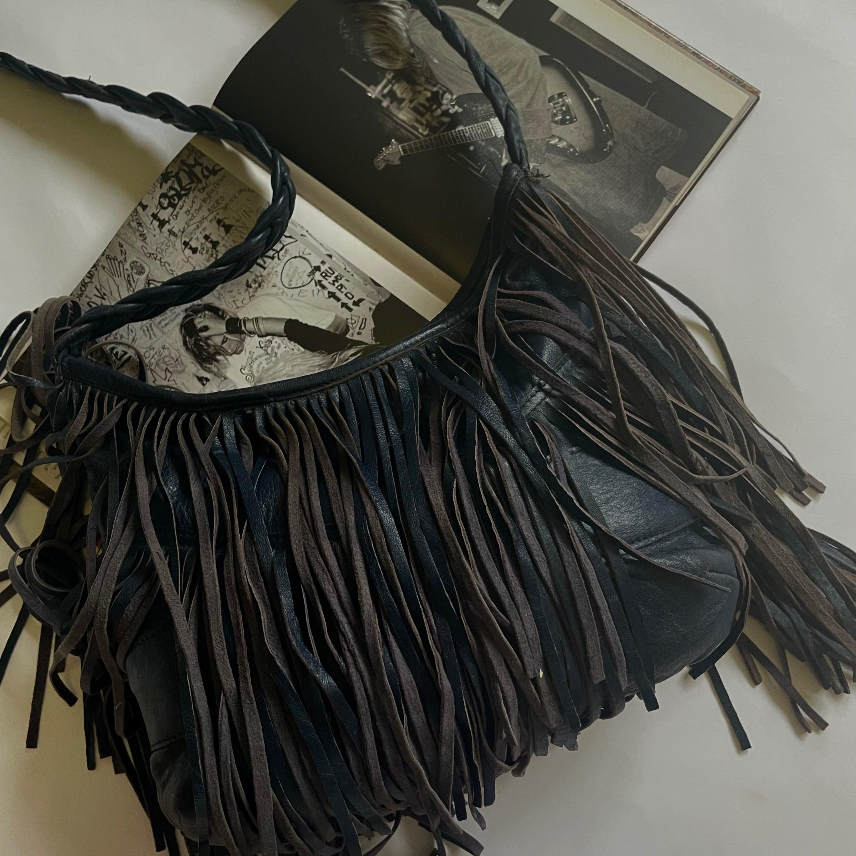 Vintage 1970s Denim Fringed Bohemian Tassel Bag - WŪHAŪS