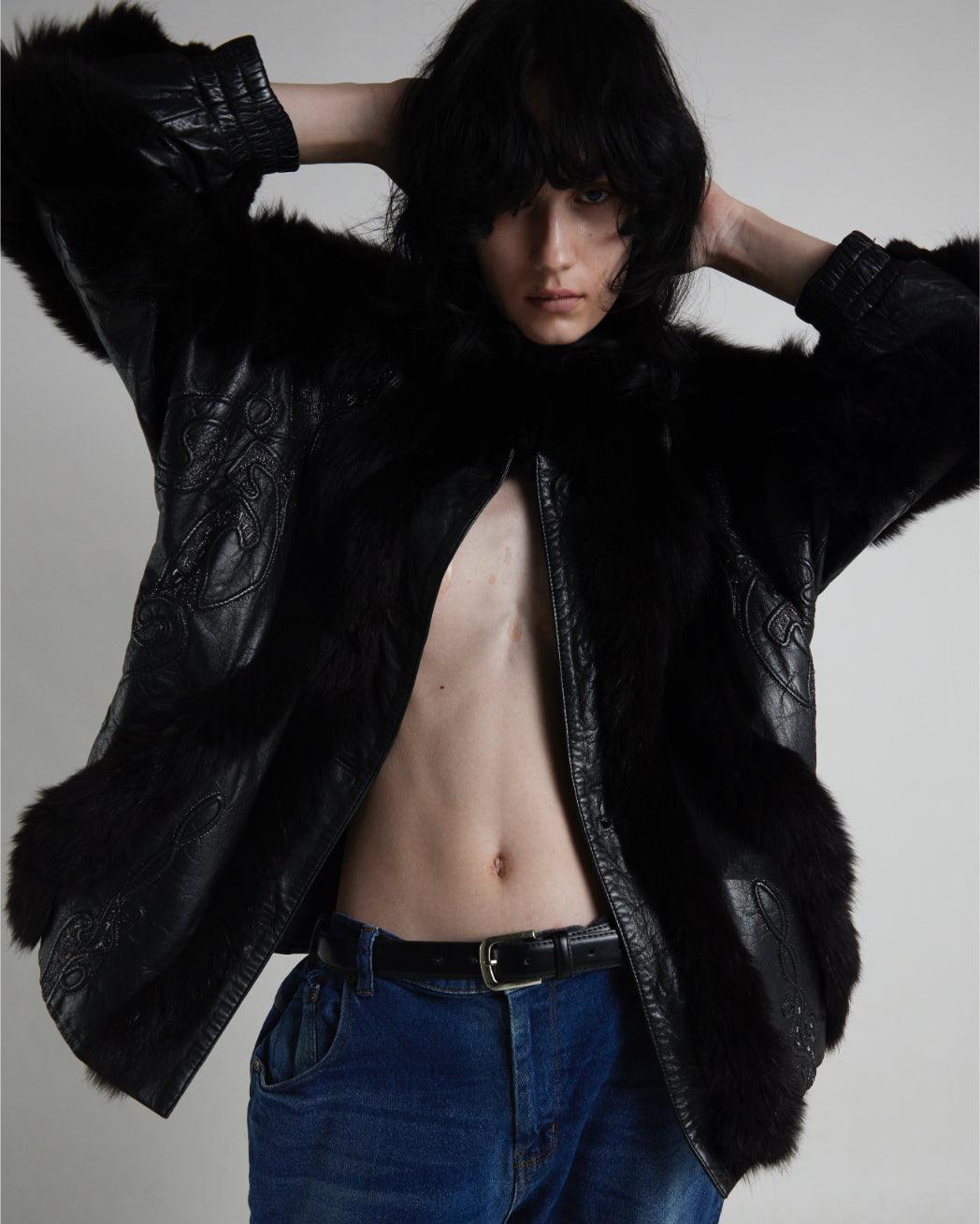 Vintage 1980s Black Leather Jacket With Fur Details - WŪHAŪS
