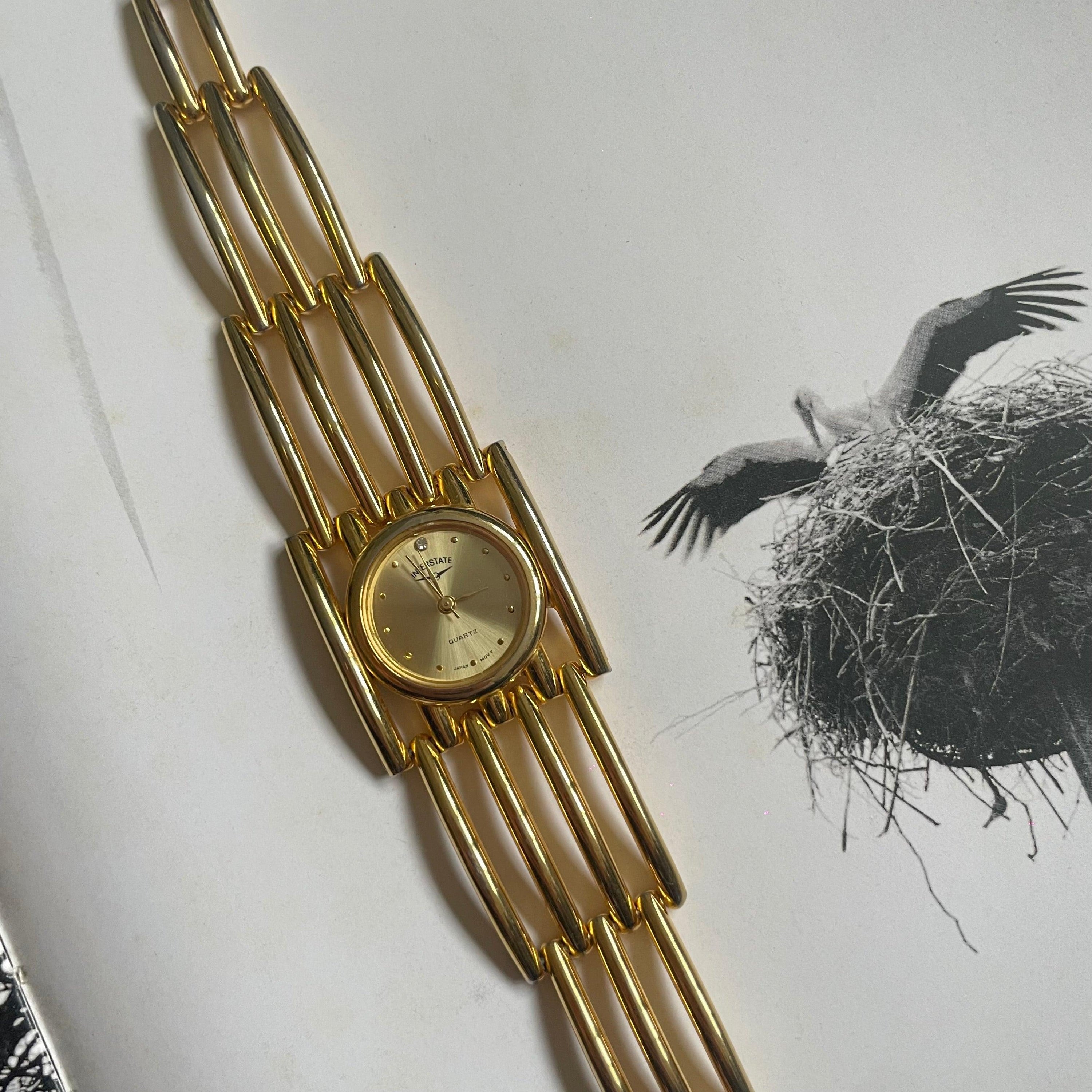 Vintage 80s INTERSTATE Japan Warm Gold Tone Bracelet Watch - WŪHAŪS