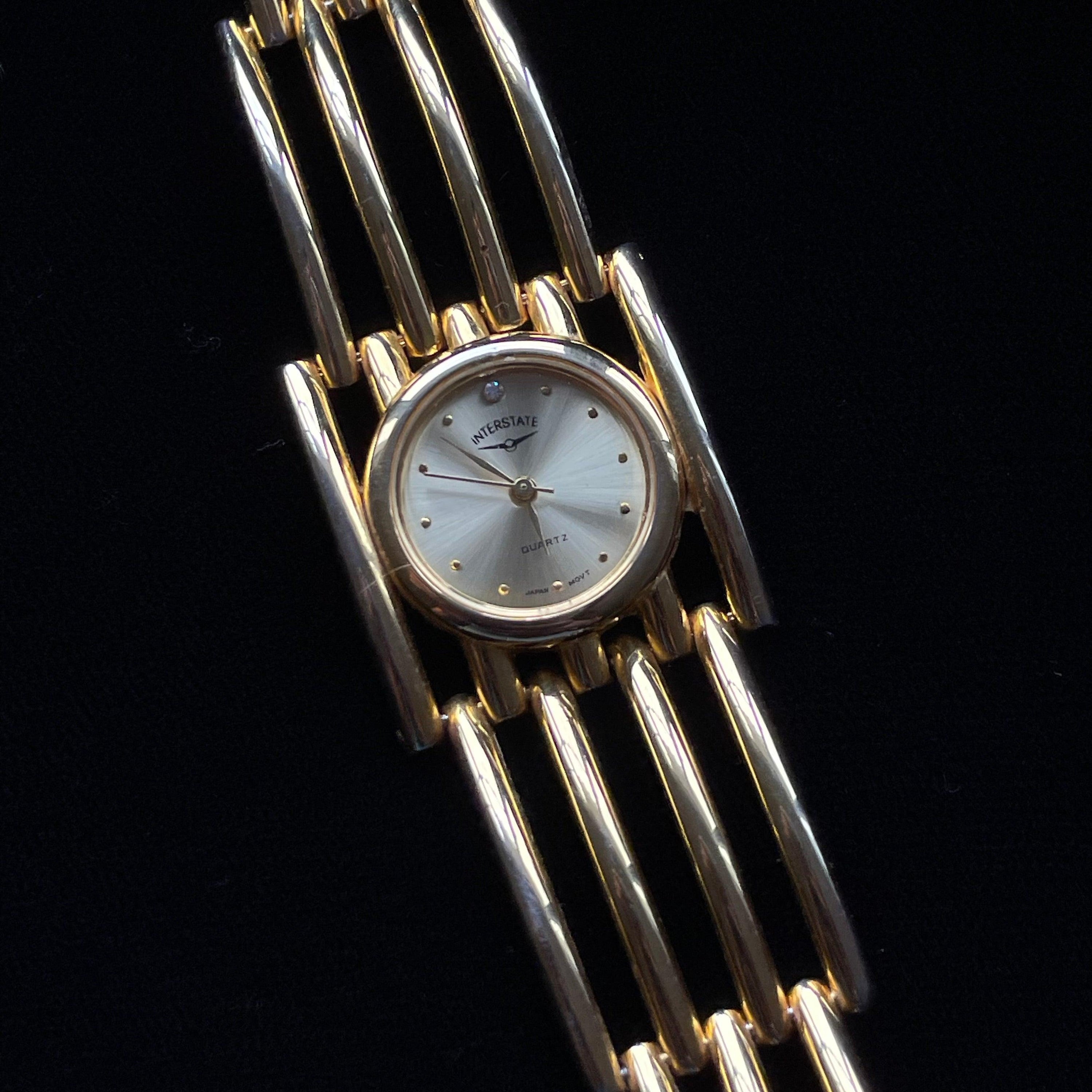 Vintage 80s INTERSTATE Japan Warm Gold Tone Bracelet Watch - WŪHAŪS