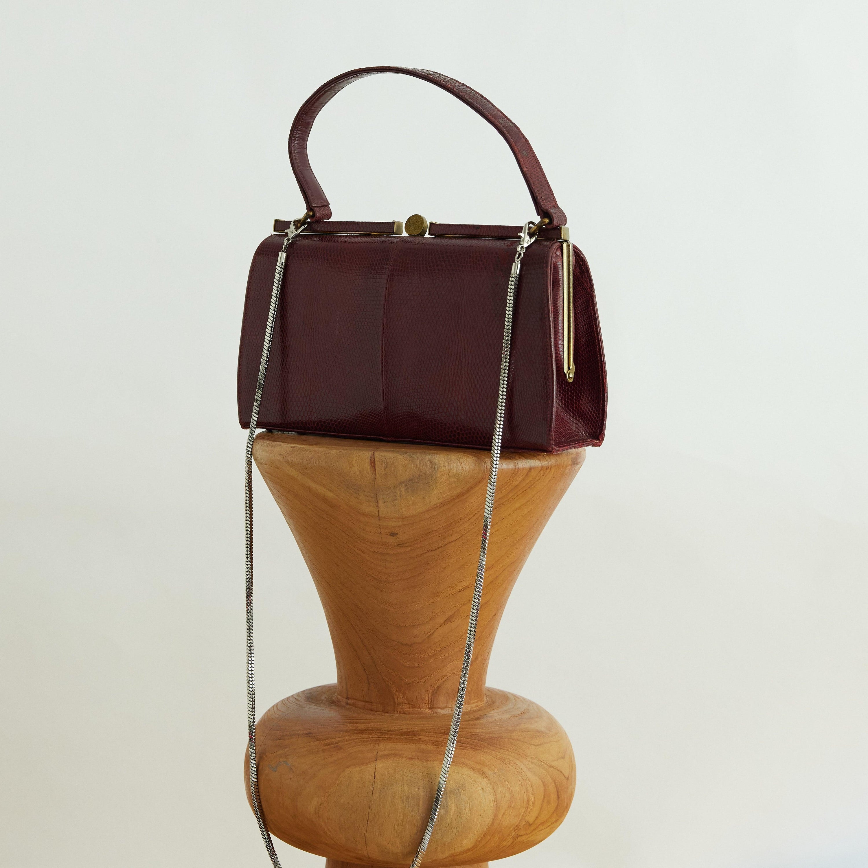 Vintage Burgundy Exotic Mappin&Web Top Handle - WŪHAŪS