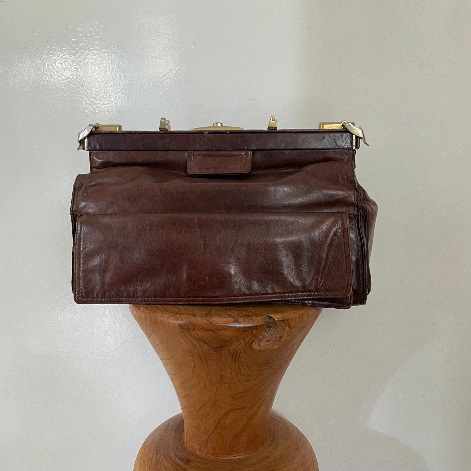 Vintage Lancel Brown Genuine Leather Doctor Bag from Paris - WŪHAŪS