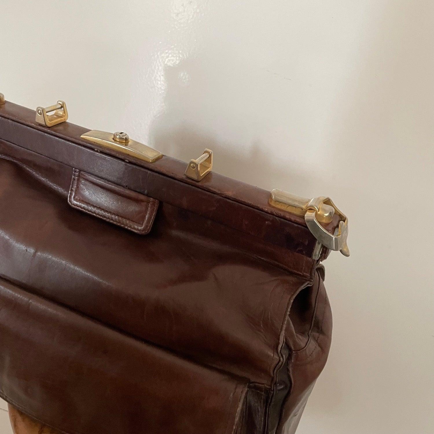 Vintage Lancel Brown Genuine Leather Doctor Bag from Paris - WŪHAŪS