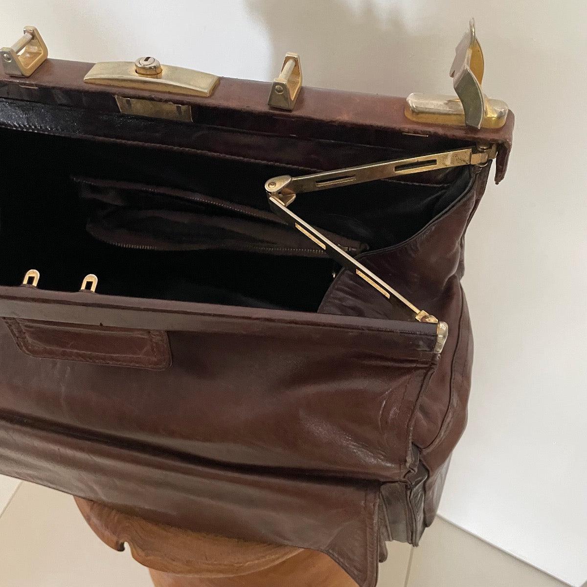 Vintage Lancel Brown Genuine Leather Doctor Bag from Paris - WŪHAŪS