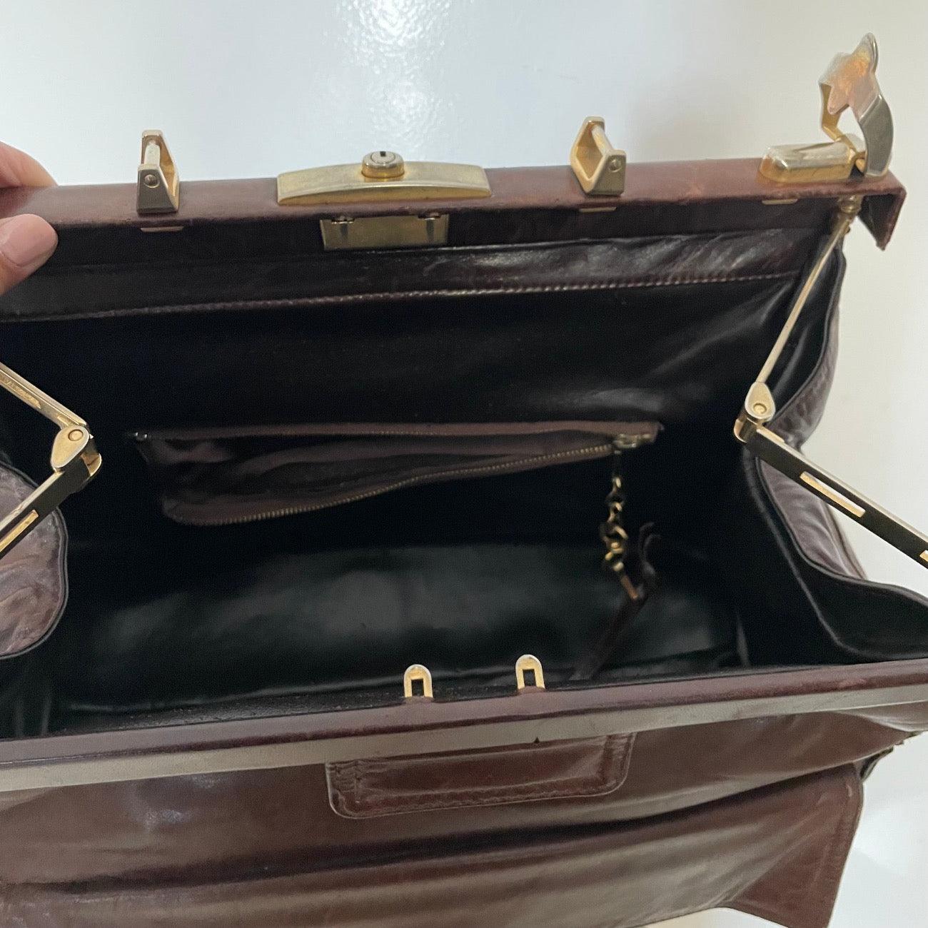 Vintage Lancel Brown Genuine Leather Doctor Bag from Paris - WŪHAŪS